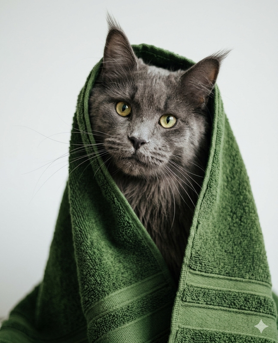 Katze im Handtuch