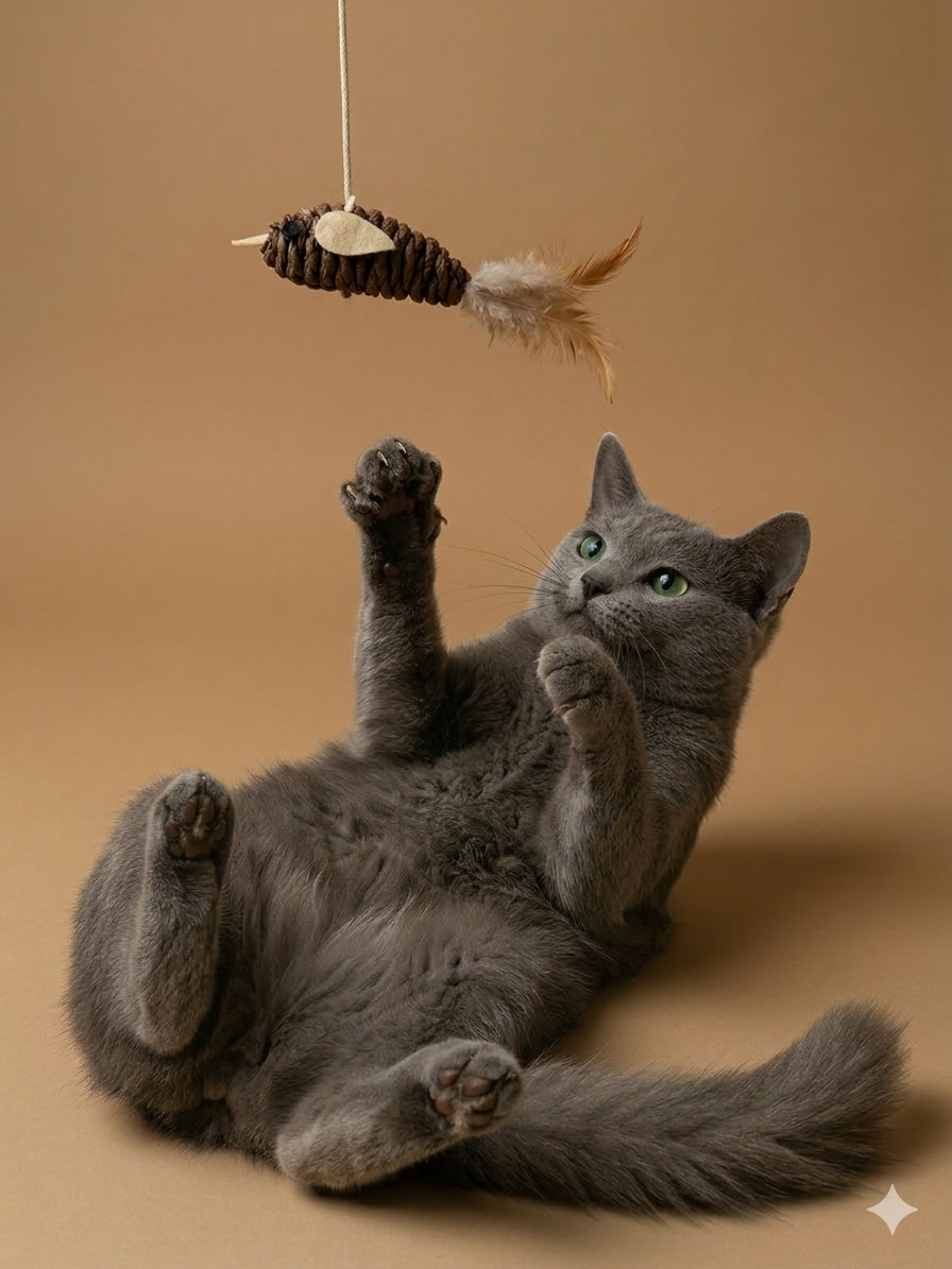 Graue Katze spielt