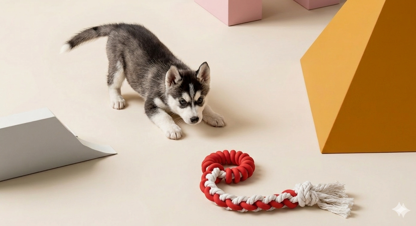 Husky-Welpe spielt